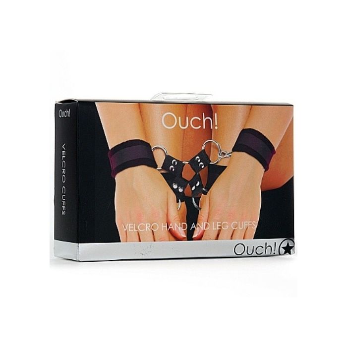 Algemas Pulsos e Tornozelos Ouch! Velcro Hand and Leg Cuffs Pretas Caixa