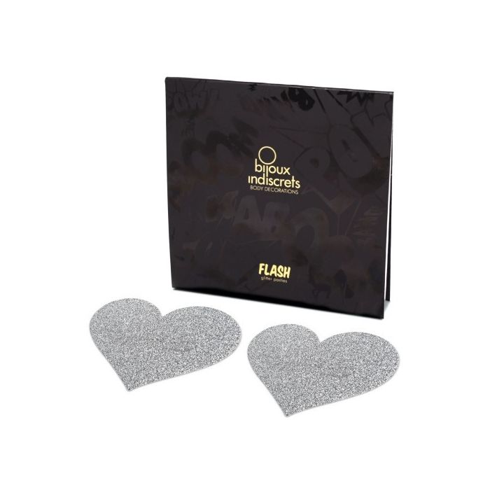 Cobertura Mamilos Flash Glitter Heart Bijoux Indiscrets Prateados Caixa