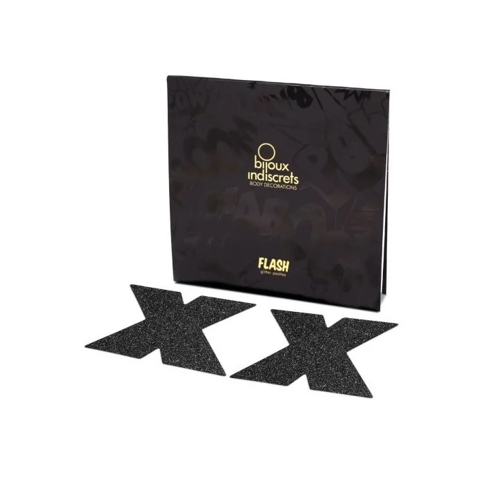 Cobertura Mamilos Flash Glitter Cross Bijoux Indiscrets Pretos Caixa