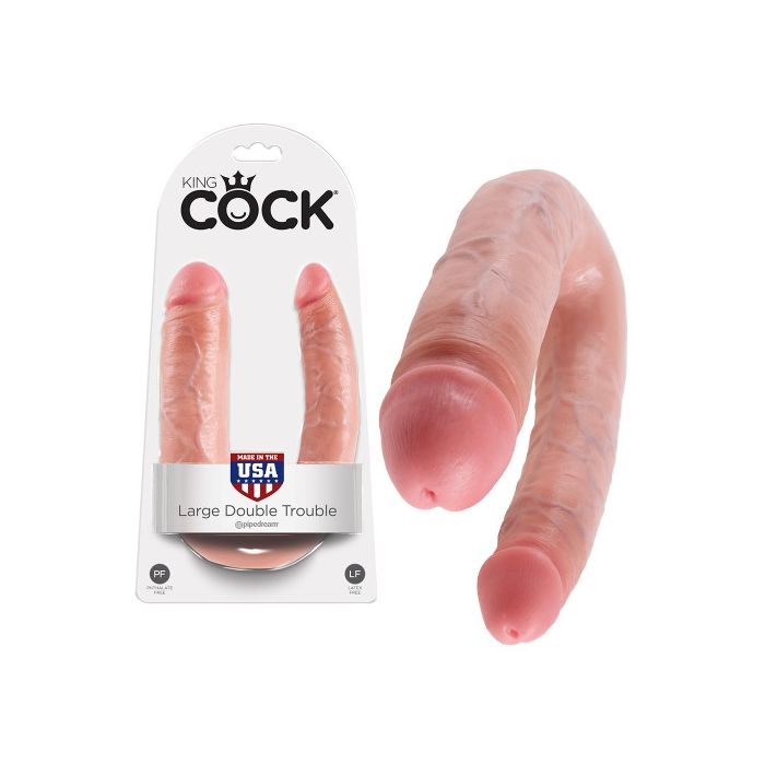 Dildo Duplo Realístico Large Double Trouble King Cock Branco Caixa