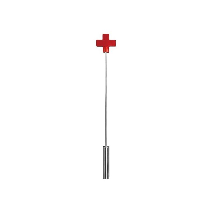 Chibata Ouch! Leather Cross Tipped Metal Crop Vermelha