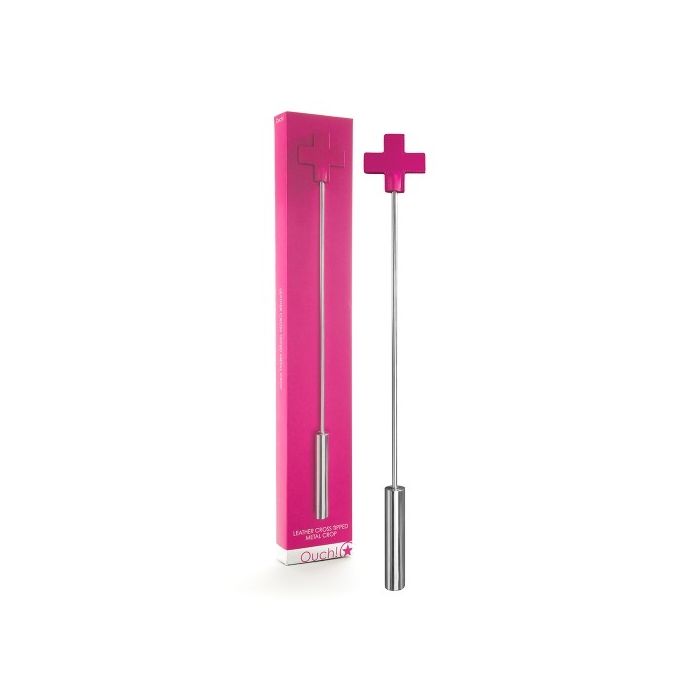 Chibata Ouch! Leather Cross Tipped Metal Crop Rosa Conjunto