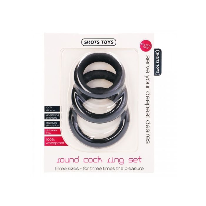 Conjunto de Anéis Round Cock Rings Set Pretos Caixa