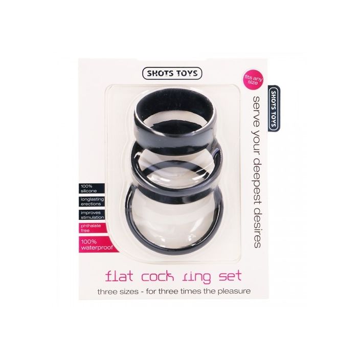 Conjunto de Anéis Flat Cock Rings Set Pretos Caixa