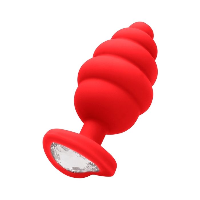 Plug Anal Large Ribbed Diamond Heart Plug Vermelho
