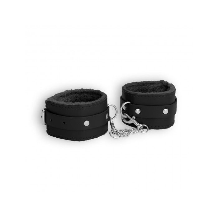 Algemas Ouch! Plush Leather Wrist Cuffs Pretas 1
