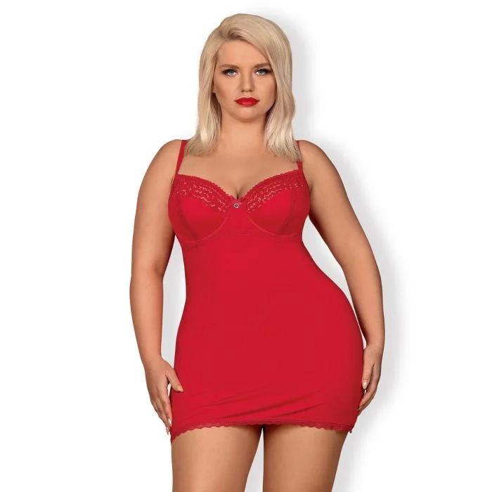 Camisa de Noite & Tanga Jolierose Tamanho Queen Obsessive Vermelha Frente