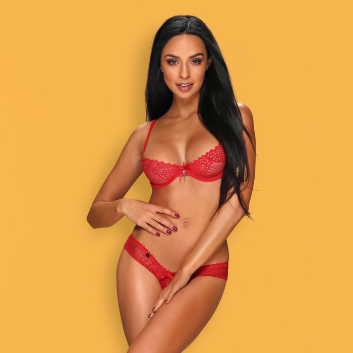 Conjunto Alabastra Crotchless Obsessive Vermelho Frente