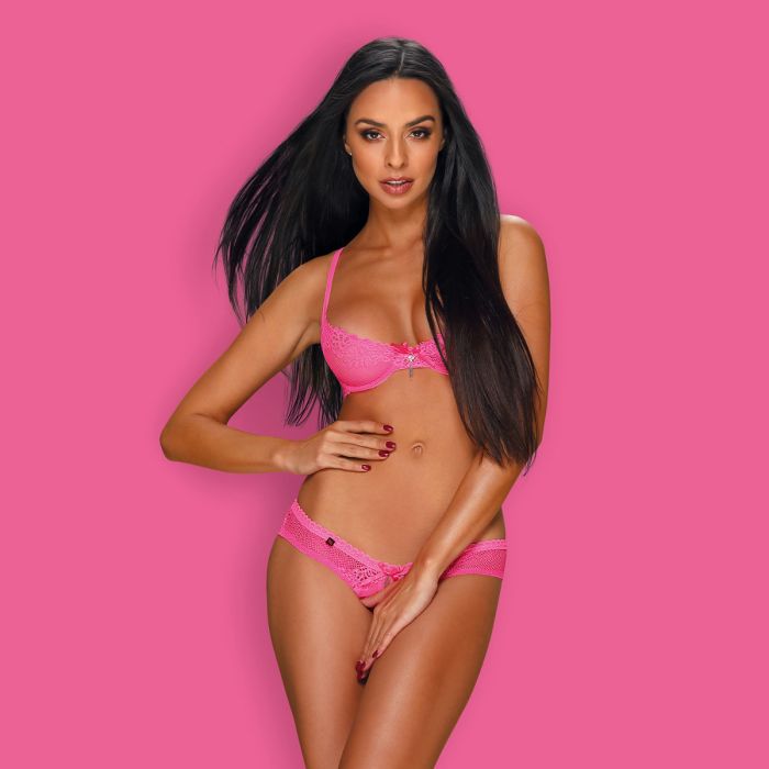 Conjunto Alabastra Crotchless Obsessive Rosa Frente