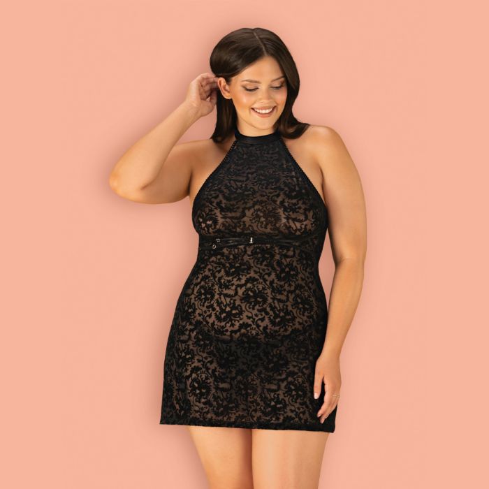 Camisa de Noite & Tanga Softily Tamanho Queen Obsessive Preta Frente