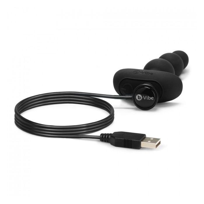 Plug Anal Recarregável C/ Comando B-Vibe Triplet Preto