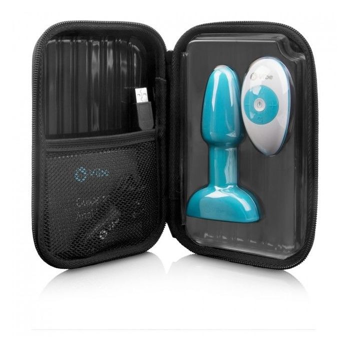 Plug Anal Recarregável C/ Comando B-Vibe Rimming Petite Azul Conjunto