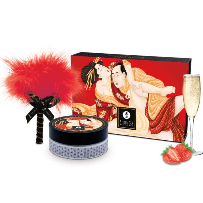 Kit Pó de Massagem Comestível Morango & Champanhe (75 g)
