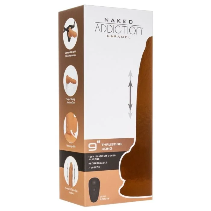 Vibrador Realístico C/ Função Vai-Vem Telecomandado Naked Addiction Thrusting Dong Addiction Caramel 9