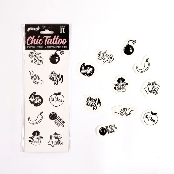 Conjunto de 10 Tuatuagens Temporárias - Spicy Collection Chic Tatton Secret Play