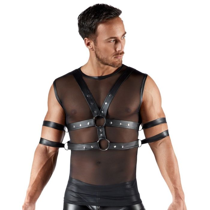 Conjunto Camisa C/ Arnês Corporal Svenjoyment Bondage Preta Frente