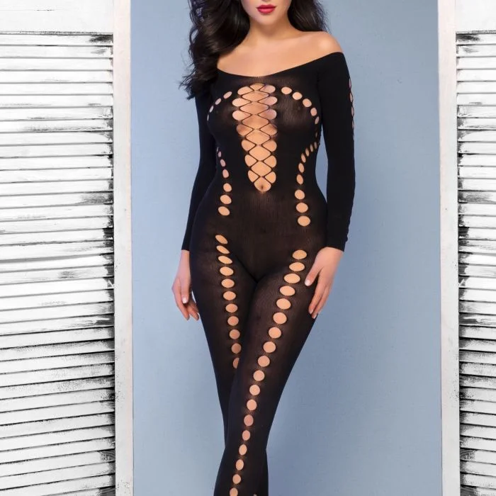 Catsuit Aberturas Sedutoras Preto Frente Apróx