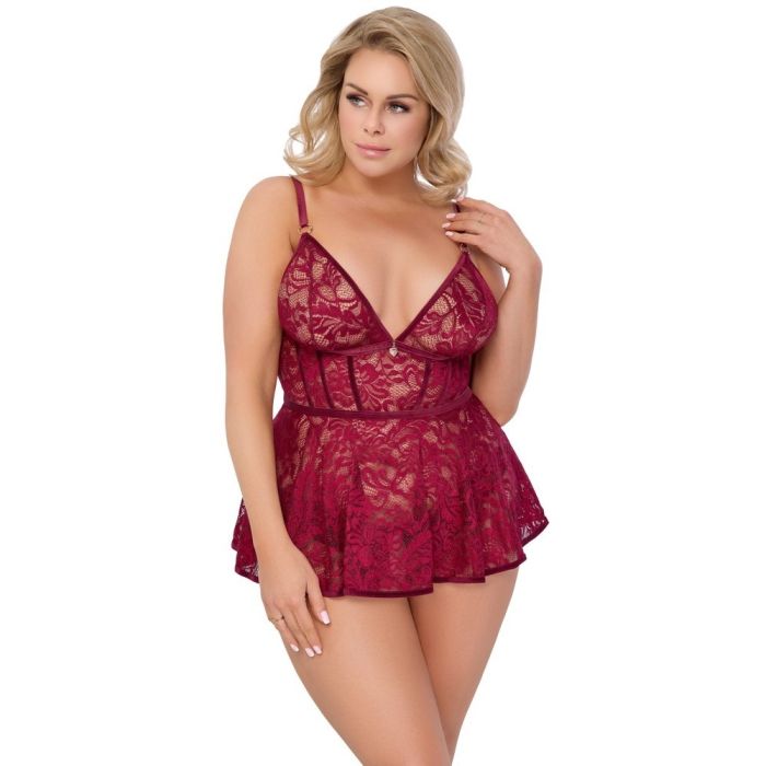 Conjunto Babydoll & Tanga Cottelli Curves Frente
