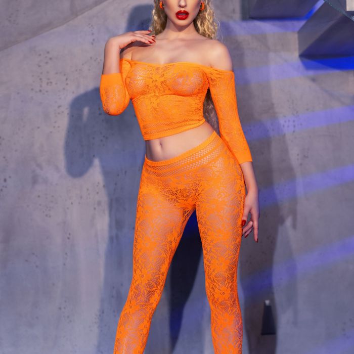 Conjunto Malha Floral Laranja Frente Apróx