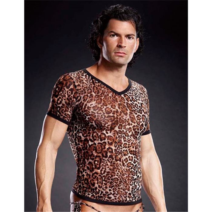 T-Shirt Performance Microfiber V-Neck Leopardo Frente