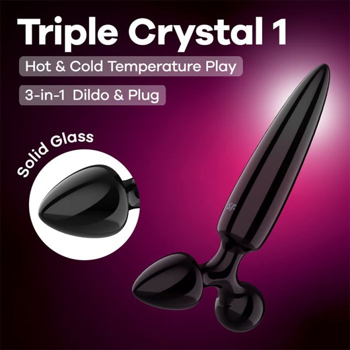 Dildo de Vidro C/ Plug Triple Crystal 1 Satisfyer Preto