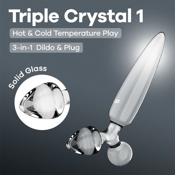 Dildo de Vidro C/ Plug Triple Crystal 1 Satisfyer Transparente