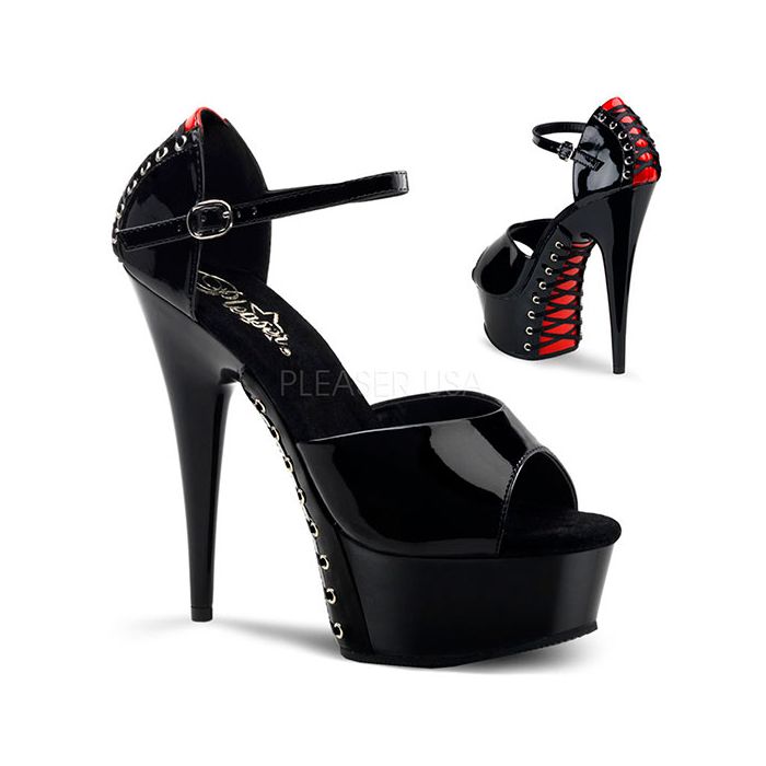 Sandália Pleaser Delight 660FH Preto & Vermelho
