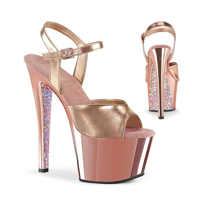 Sandália Pleaser Sky 309 Ouro Rosa