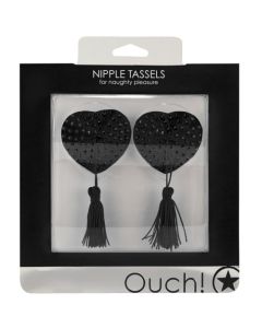 Cobertura Mamilos Ouch! Heart Nipple Tassels Pretos Caixa