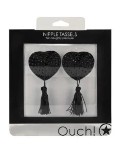 Cobertura Mamilos Ouch! Heart Nipple Tassels Pretos Caixa