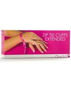 Algemas Descartáveis de Plástico Ouch! Zip Tie Cuffs Extended Rosa Caixa