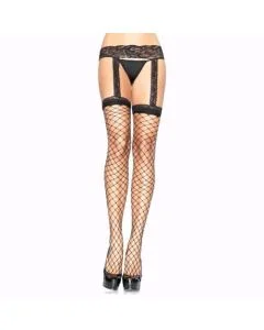 Collants de Rede Larga C/ Cinto de Ligas de Renda