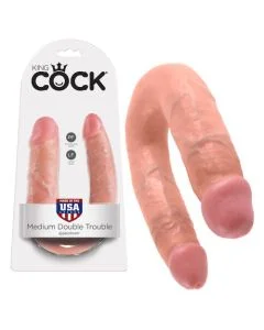 Dildo Duplo Realístico Medium Double Trouble King Cock Branco Embalagem