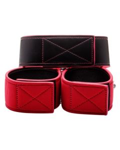 Coleira C/ Algemas Ouch! Reversible Collar and Wrist Cuffs Vermelhas e Pretas 1