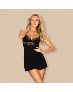 Camisa de Noite & Tanga Sharlotte Obsessive Preta Frente
