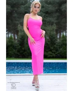 Vestido Comprido Elástico Rosa Frente