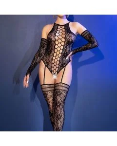 Catsuit Aberturas Sedutoras Preto Frente Apróx