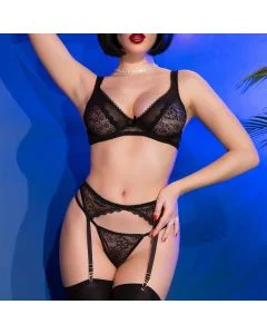 Conjunto Sutião Erótico Preto Frente Apróx