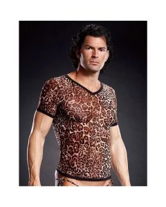 T-Shirt Performance Microfiber V-Neck Leopardo Frente