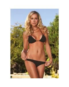 Bikini Triângulo Enrugado Preto Frente
