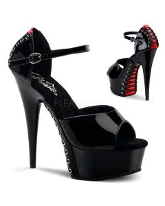 Sandália Pleaser Delight 660FH Preto & Vermelho